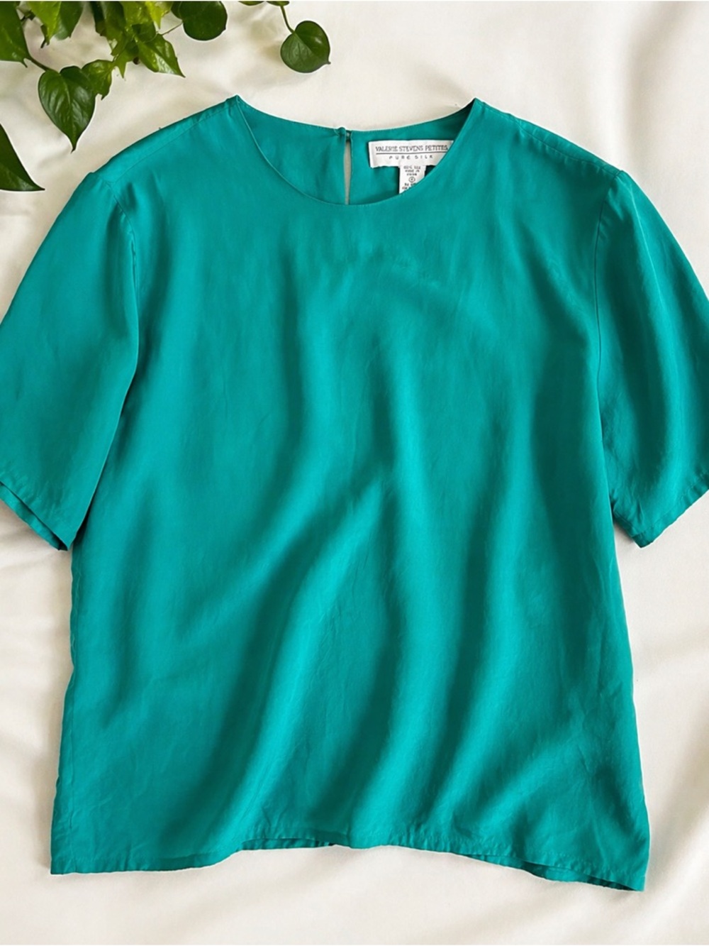 90s Teal Silk Blouse Minimalist Jewel Tone